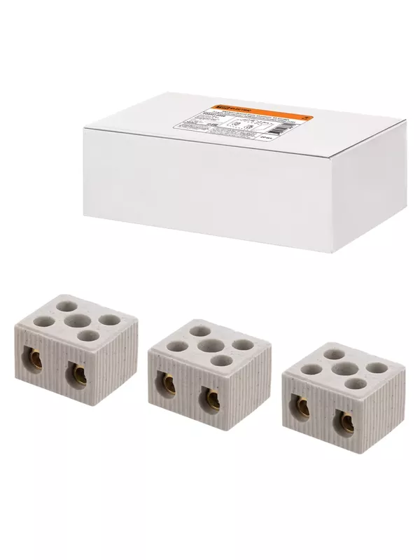 Керамический блок зажимов 50 Ампер 2 пары контактов с крепежным отверстием TDM