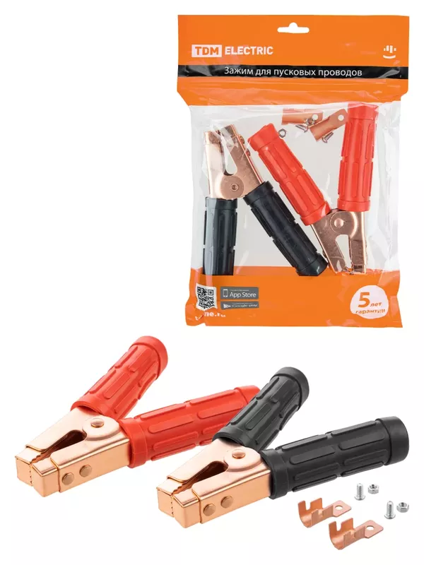 Зажим "крокодил" для пусковых проводов 700 А (1 красный + 1 черный) TDM