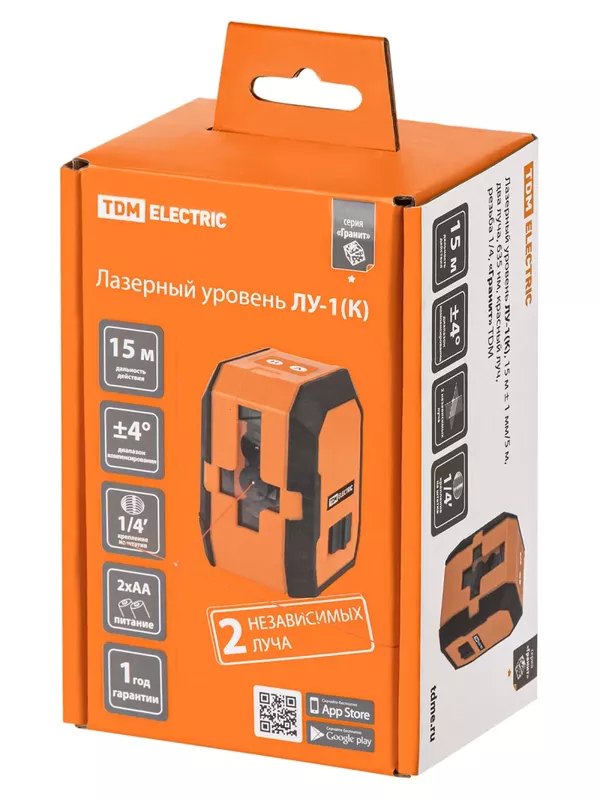 Лазерный уровень ЛУ-1(К), 15 м ± 1 мм/5 м, два луча, 635 нм, красный луч, резьба 1/4, «Гранит» TDM — изображение 3