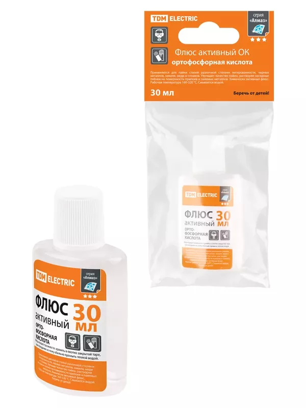 Флюс активный ОК, ортофосфорная кислота, 30 мл, дозатор, инд. упаковка, серия "Алмаз" TDM