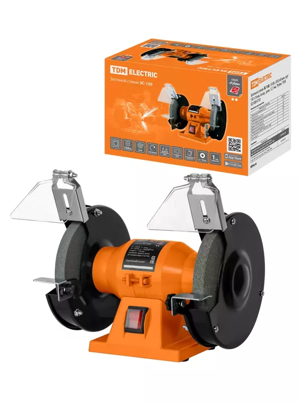 Заточной станок ЗС-150, 150 Вт, 2950 об/мин, круг 150 ×16 мм, посад.  диам. 12,7 мм, "Рубин" TDM