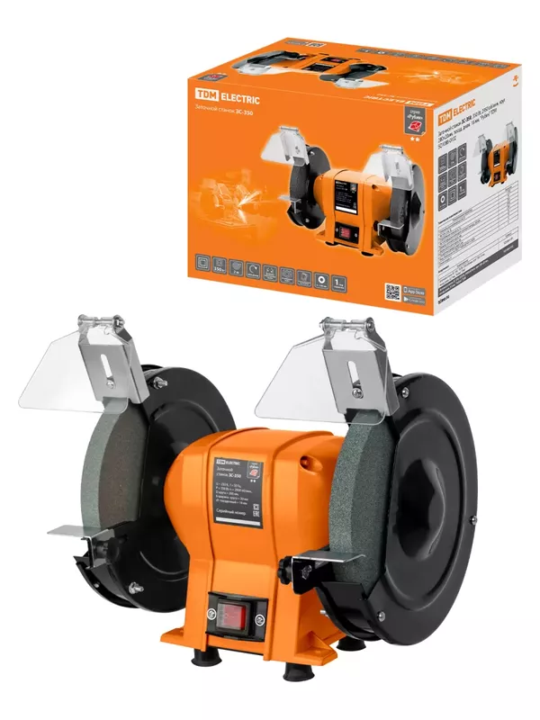 Заточной станок ЗС-350, 350 Вт, 2950 об/мин, круг 200 ×20 мм, посад.  диам. 16 мм, "Рубин" TDM