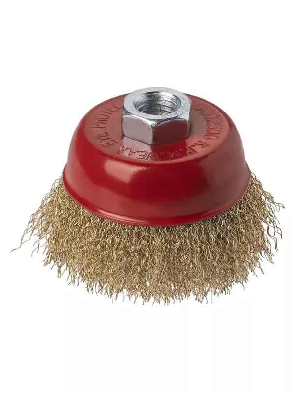 Щетка для УШМ "чашка", 75 мм, гайка М14, латунированная витая проволока d 0,3 мм, "Рубин", TDM