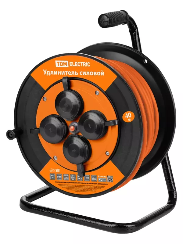 Удлинитель силовой УКз16-004 TDM (IP44 4 места/40м ПВС 3х1,0) УС1-43127