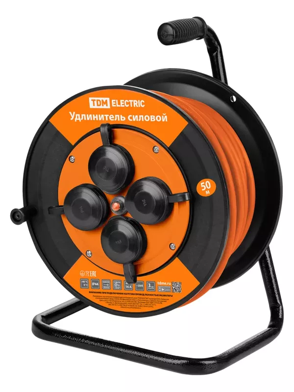 Удлинитель силовой УКз16-004 TDM (IP44 4 места/50м ПВС 3х1,0) УС1-43127