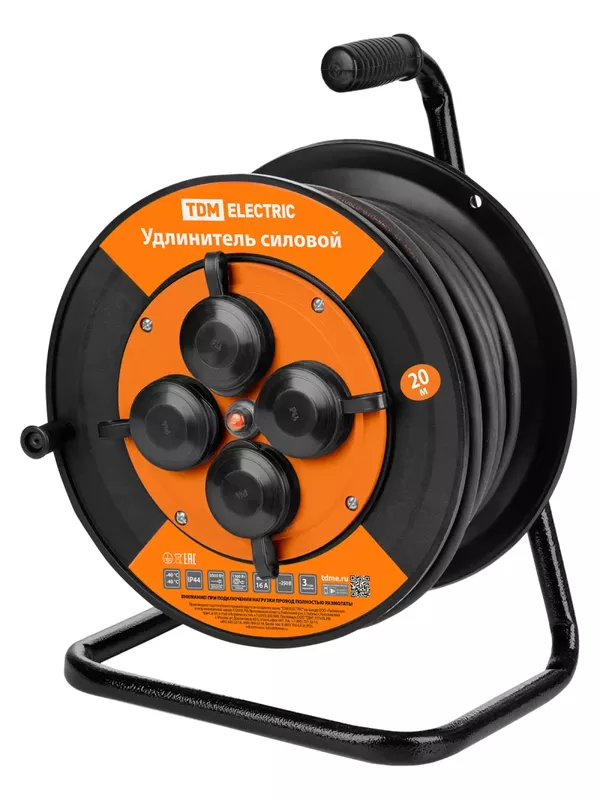 Удлинитель силовой УКз16-004 TDM (IP44 4 места/20м КГТП-ХЛ 3х1,5 пласт. катушка) УС1-43128