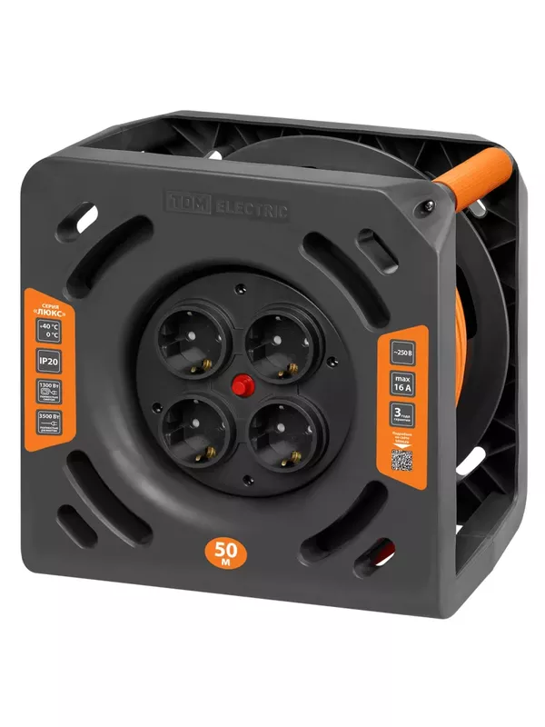 Удлинитель силовой на катушке ЛЮКС УКз16-004 (4 места/50м ПВС 3х1,5) TDM УС1-43131 (УС1 430 1101)