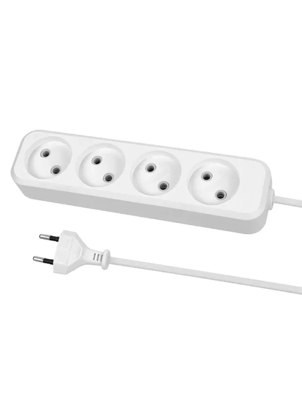 Удлинитель 4 гнезда, 1,5 метра, б/з, 6 А, 1380 Вт, белый, НАРОДНЫЙ У-31011 (Ун 410-0001)