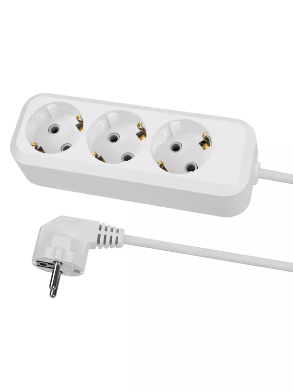 Удлинитель 3 гнезда, 3 метра, с/з, 16 А, 3680 Вт, белый, НАРОДНЫЙ У1-33052 (Ун1 330-0001)