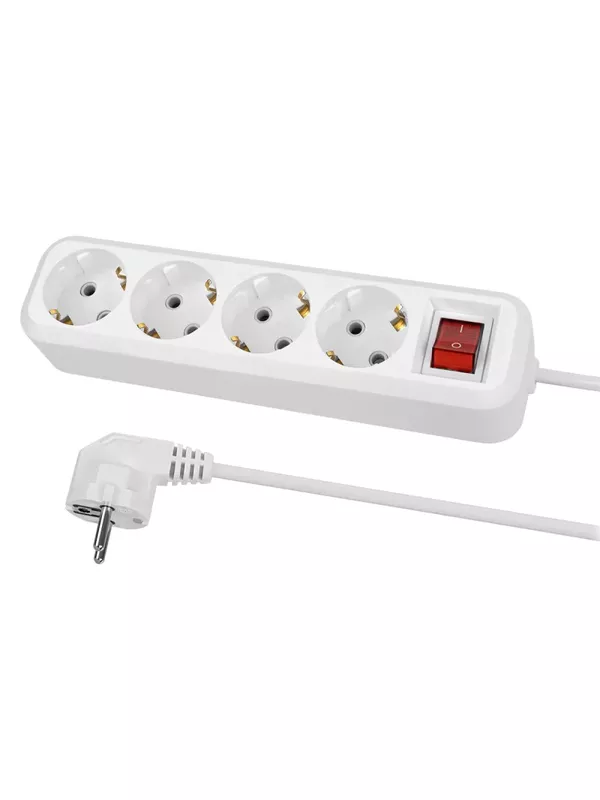 Удлинитель 4 гнезда, 10 метров, с/з, выкл., 16 А, 3680 Вт, белый, НАРОДНЫЙ У1-43059 (Ун1 431-0001) — изображение 2