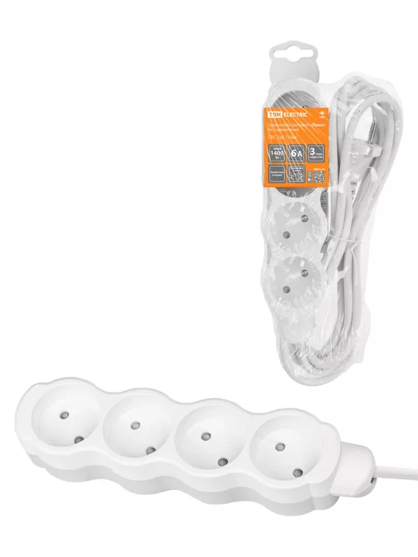 Удлинитель бытовой "Люкс" 4 гнезда, 5 м, б/з, с з/ш, ПВС 2х0,75 мм2, 6 А, 250 В, 1400 Вт TDM У-41013