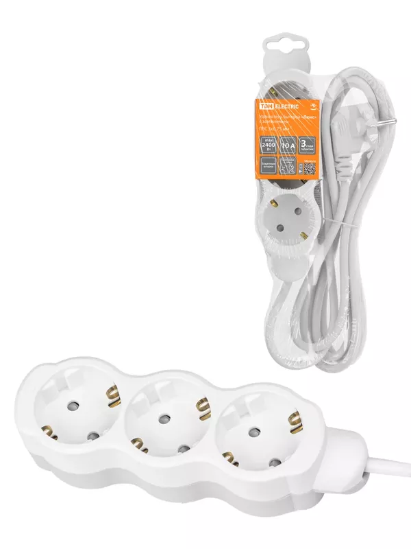 Удлинитель бытовой "Люкс" 3 гнезда, 3 м, с/з, с з/ш, ПВС 3х0,75 мм2, 10 А, 250 В, 2400 Вт TDM У1-32049