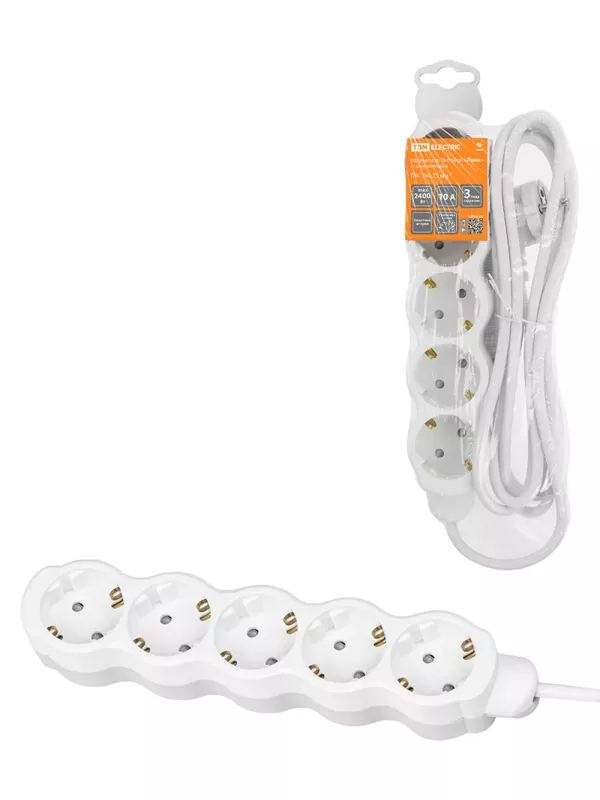 Удлинитель бытовой "Люкс" 5 гнезд, 3 м, с/з, с з/ш, ПВС 3х0,75 мм2, 10 А, 250 В, 2400 Вт TDM У1-52051