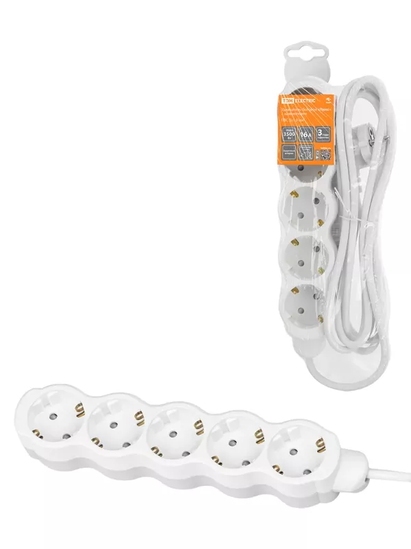 Удлинитель бытовой "Люкс" 5 гнезд, 10 м, с/з, с з/ш, ПВС 3х1 мм2, 16 А, 250 В, 3500 Вт TDM У1-53054 (У1 530 0101)