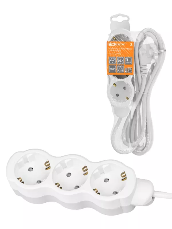 Удлинитель бытовой "Люкс" 3 гнезда, 7 м, с/з, с з/ш, ПВС 3х1,5 мм2, 16 А, 250 В, 3700 Вт TDM У1-23171