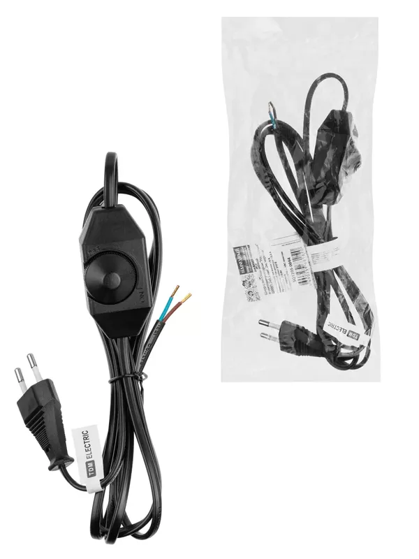 Шнур с плоской вилкой и светорегулятором "Народный" ШВВП 2х0,5 мм2, 2м, черный