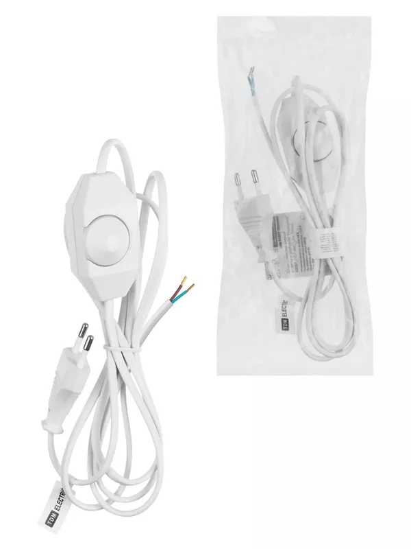 Шнур с плоской вилкой и светорегулятором "Народный" ШВВП 2х0,5 мм2, 1,5м, белый