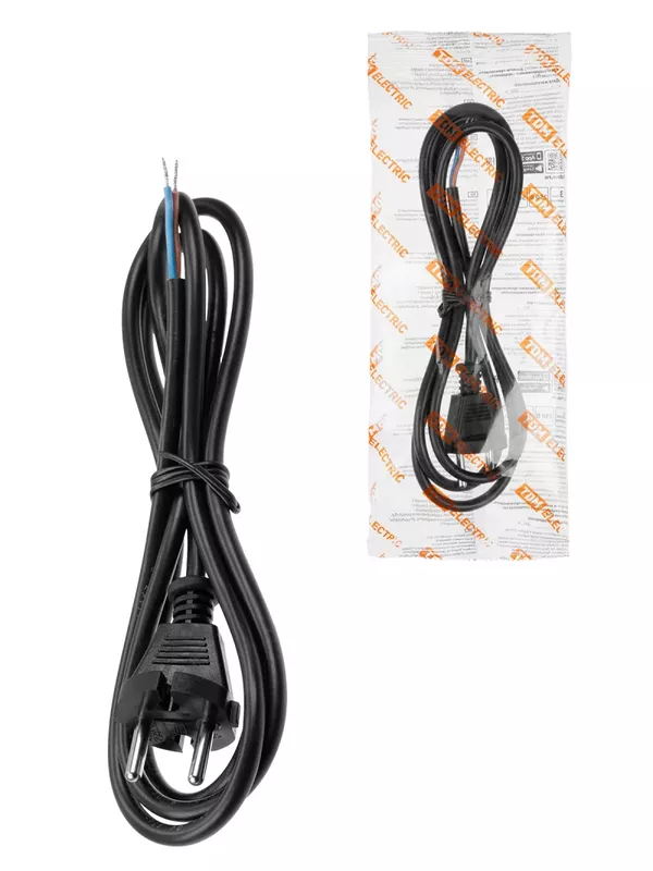 Шнур сетевой с вилкой ПВС-ВП 2x0,75мм² 3м б/з черный TDM