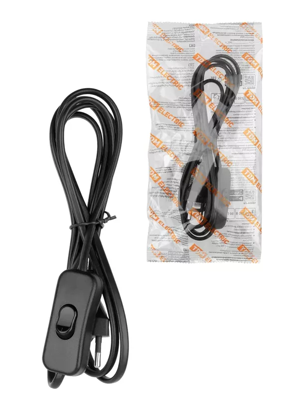 Шнур для БРА с выключателем ШВВП-ВП 2х0,5 мм2 1,8 м 600 Вт черный TDM