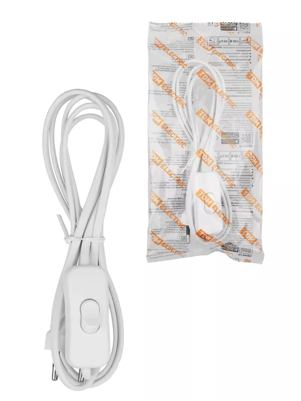 Шнур для БРА с выключателем  ШВВП-ВП 2х0,5 мм2 1,8 м 600 Вт белый TDM