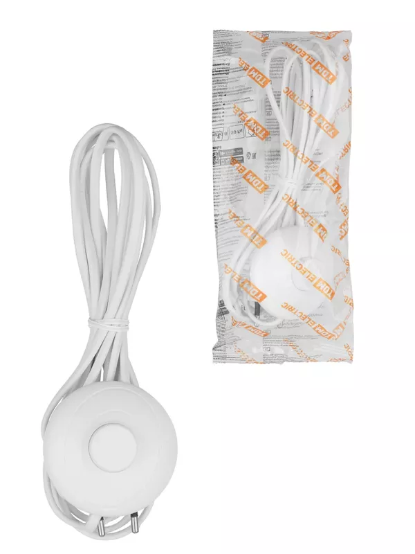 Шнур для БРА с ножным выключателем ШВВП-ВП 2х0,5 мм2 3,5 м 600 Вт белый TDM