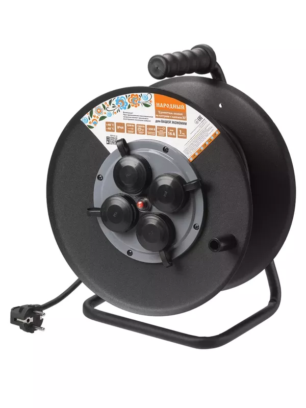 Удлинитель силовой УХз16-004 (метал. катушка, А3, 4 места IP44/20 м КГ 3500 Вт) Народный УС1-43128