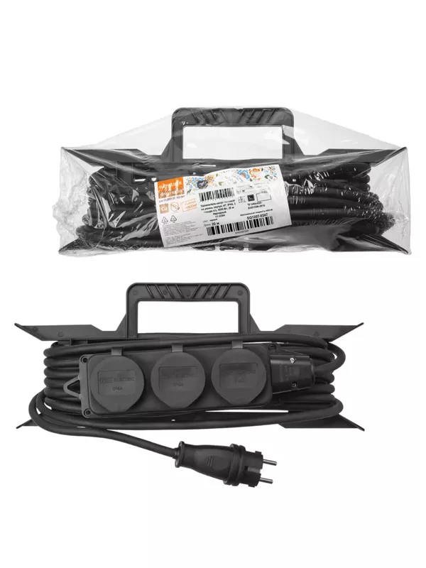 Удлинитель-шнур силовой на рамке, каучук, КГ, IP44, 3 гнезда с/з, 4000 Вт, 20 м Народный У1-33264