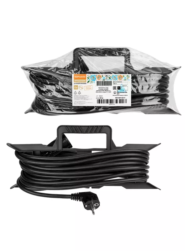 Удлинитель-шнур на рамке силовой народный ПВС 4000 Вт с/з, 20м, штепс. гнездо У1-13041