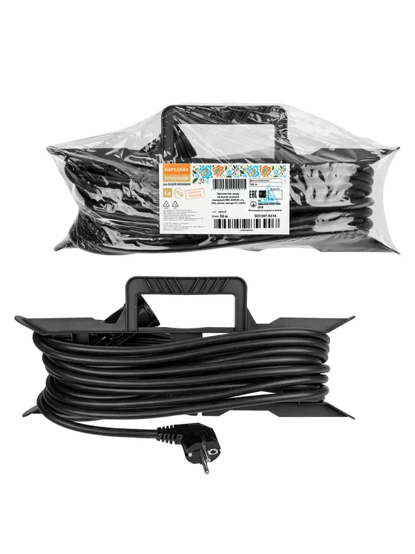 Удлинитель-шнур на рамке силовой народный ПВС 4000 Вт с/з, 30м, штепс. гнездо У1-13041