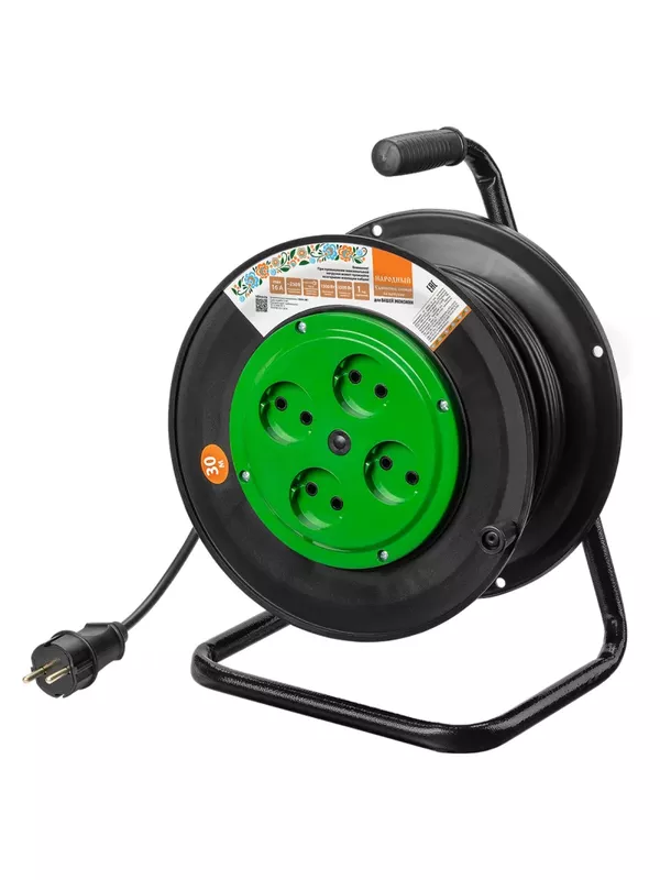 Удлинитель на катушке силовой народный 4 гнезда ПВС 3500 Вт б/з, 30м УС1-43131