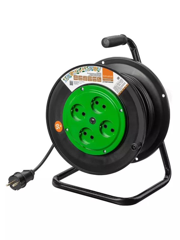 Удлинитель на катушке силовой народный 4 гнезда ПВС 4000 Вт б/з, 50м УС1-43131