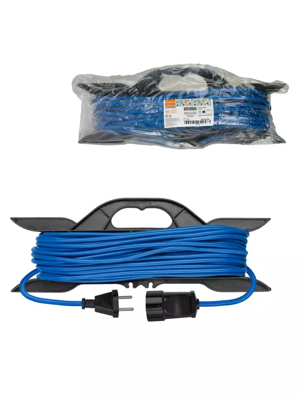 Удлинитель-шнур на рамке силовой У-11001 ПВС синий 1300 Вт б/з, 20м, штепс. гнездо Народный