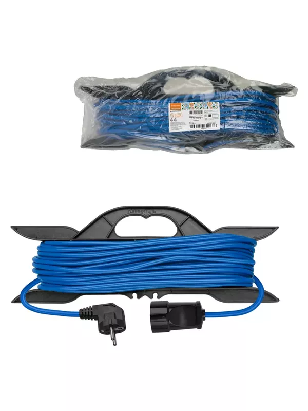 Удлинитель-шнур на рамке силовой У1-12038 ПВС синий 3500 Вт с/з, 30м, штепс. гнездо Народный