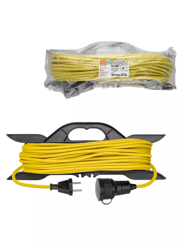 Удлинитель-шнур на рамке силовой У-11004 ПВС желтый 1300 Вт б/з, 50м, штепс. гнездо Народный