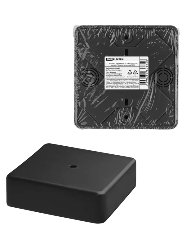Коробка распаячная КР 100х100х29 ОП черная, IP40, инд. штрихкод TDM