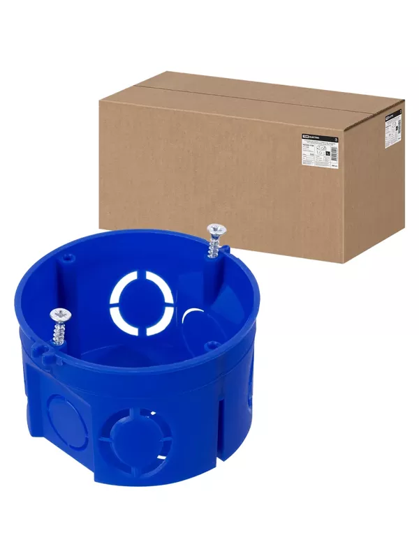 Установочная коробка СП D68х42 мм, саморезы, без стыковочных узлов, синяя, IP20, TDM