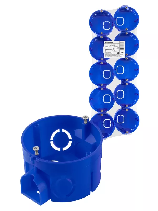 Установочная коробка СП D68х42мм, саморезы, стыковочные узлы, синяя, IP20, (10 шт) TDM