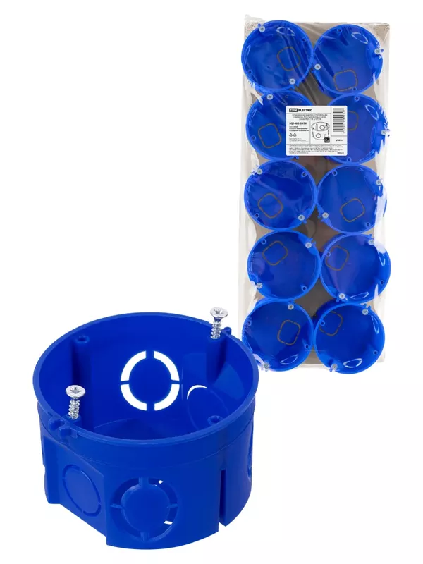 Установочная коробка СП D68х42 мм, саморезы, без стыковочных узлов, синяя, IP20, (10 шт) TDM