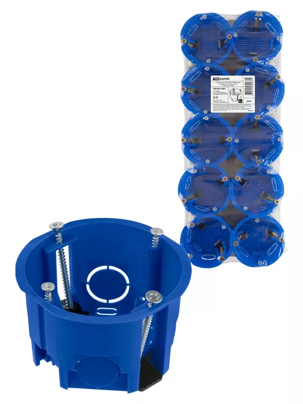 Установочная коробка СП D68х45мм, саморезы, пл. лапки, синяя, IP20, (10 шт) TDM