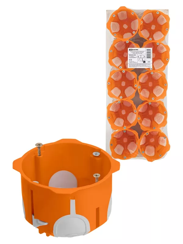 Установочная коробка СП D68х50 мм, 2-х компон., саморезы, пл. лапки, оранж., IP30, (10 шт) TDM