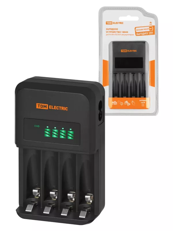 Зарядное устройство 18044 (1800 mA 4 слота АА/ААА 4 кан.), LCD-экран, 220 В, TDM