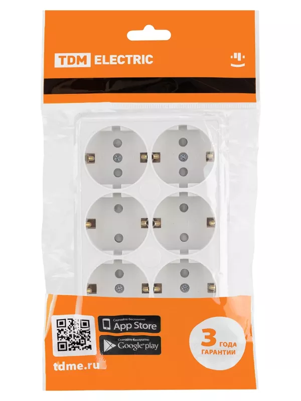 Розетка шестиместная 2П+3 открытой установки IP20 16A с защитными шторками белая "Ладога" TDM