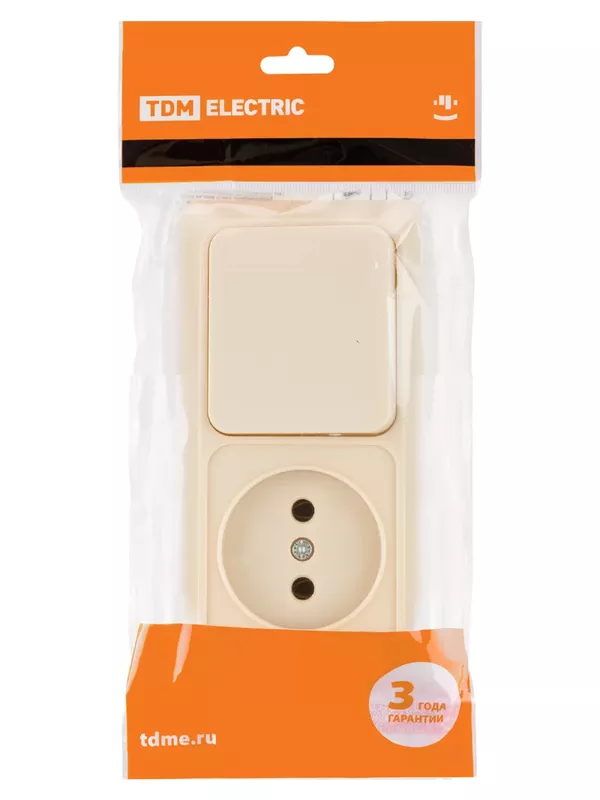 Блок комбинированный выкл. 1-кл. 10А + розетка 2П 10А 250В БКВР IP20 сл. кость "Ладога" TDM