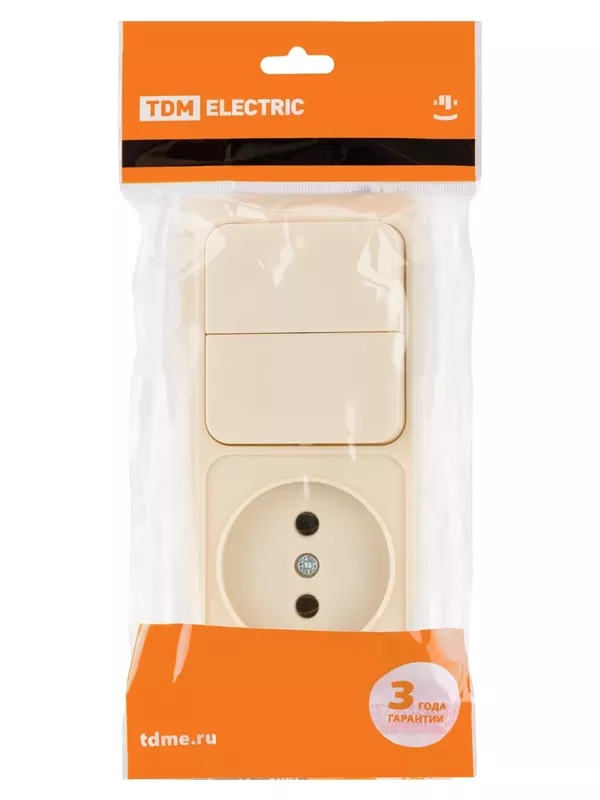 Блок комбинированный выкл. 2-кл. 10А + розетка 2П 10А 250В БКВР IP20 сл. кость "Ладога" TDM