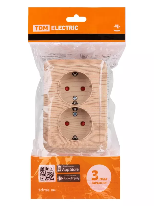 Розетка угловая двойная 2П+3 открытой установки с з/ш IP20 250В 16А сосна "Ладога" TDM