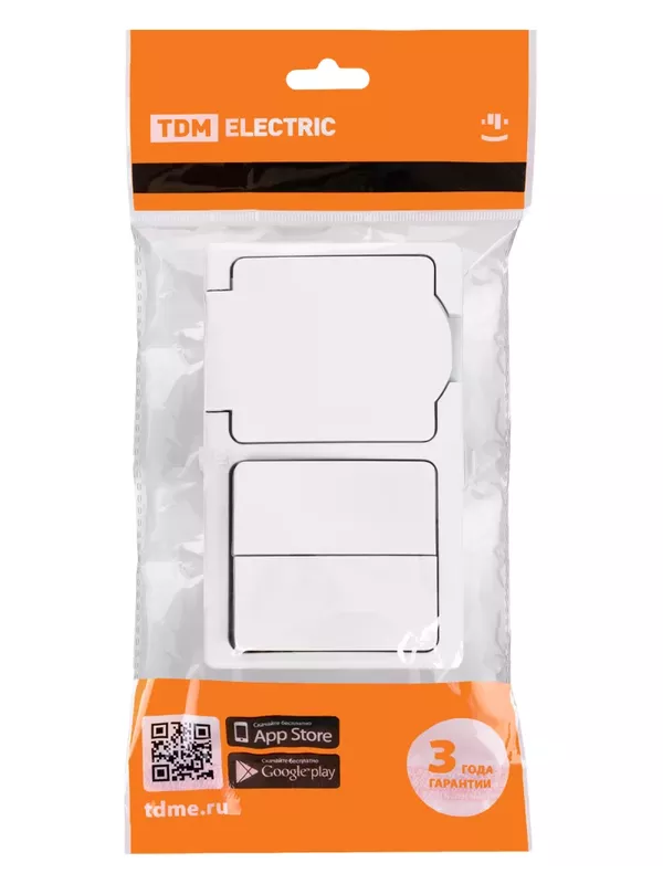 Блок (горизонтальный) выключатель 2-кл. + розетка 2П+З с з/ш БКВР IP54 белый "Вуокса" TDM