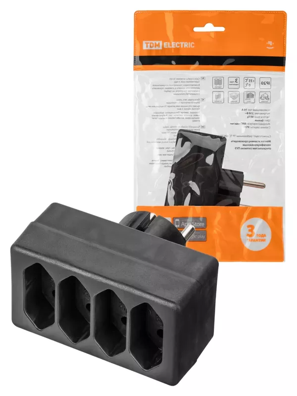 Блок на 4 гнезда 2П 2,5 А 250 B под плоскую вилку черный TDM