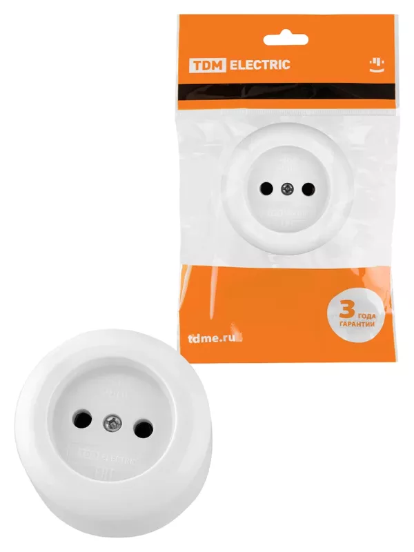 Розетка 2П 16А 250B о/у белая "Ретро" (карболит) TDM