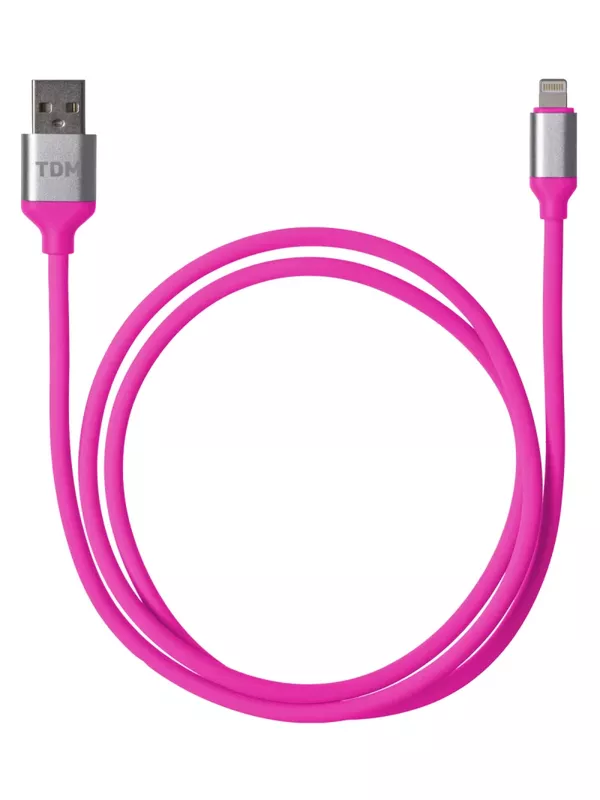 Дата-кабель, ДК 21, USB - Lightning, 1 м, силиконовая оплетка, розовый, TDM — изображение 2