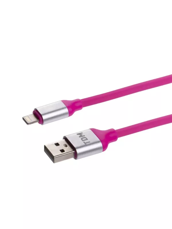 Дата-кабель, ДК 21, USB - Lightning, 1 м, силиконовая оплетка, розовый, TDM — изображение 4
